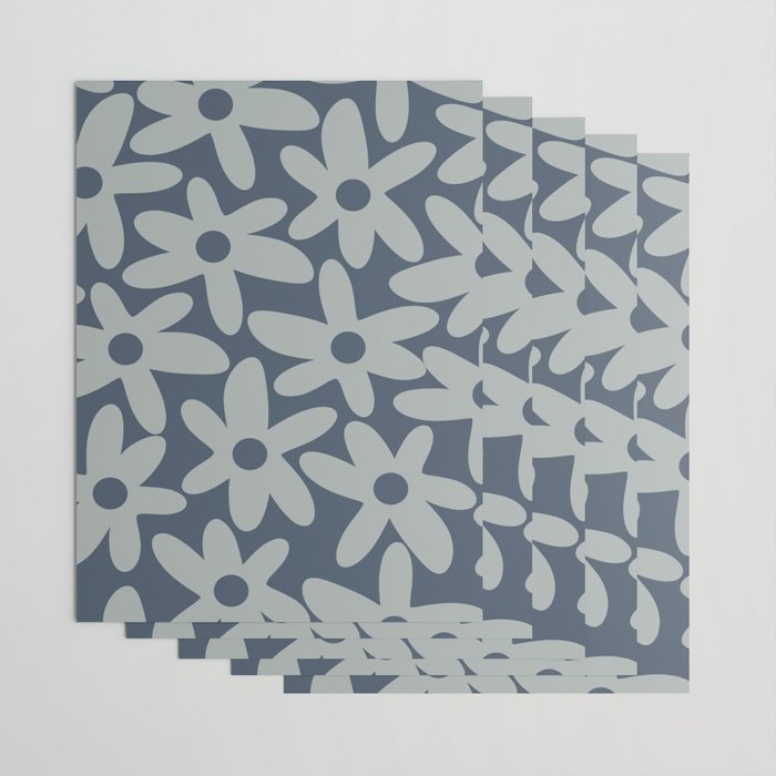 Daisy Time Retro Floral Pattern Neutral Blue Gray  Wrapping Paper Gallery Image 3