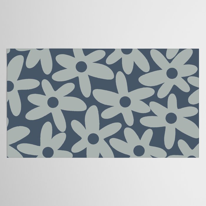 Daisy Time Retro Floral Pattern Neutral Blue Gray  Tablecloth Gallery Image 2