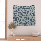 Daisy Time Retro Floral Pattern Neutral Blue Gray  Wall Tapestry Gallery Image 2