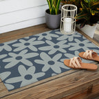 Daisy Time Retro Floral Pattern Neutral Blue Gray  Outdoor Rug Gallery Image 2