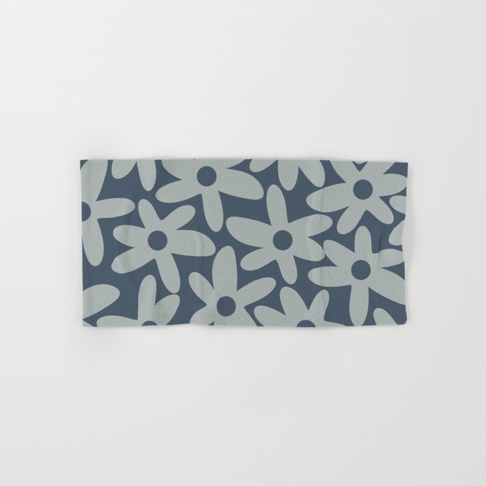 Daisy Time Retro Floral Pattern Neutral Blue Gray  Bath Towel Gallery Image 1