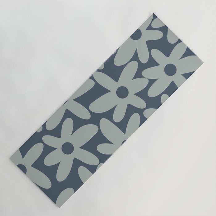 Daisy Time Retro Floral Pattern Neutral Blue Gray  Yoga Mat Gallery Image 1