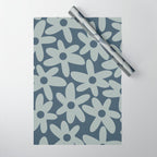 Daisy Time Retro Floral Pattern Neutral Blue Gray  Wrapping Paper Gallery Image 1