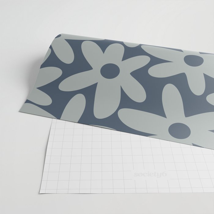 Daisy Time Retro Floral Pattern Neutral Blue Gray  Wrapping Paper Gallery Image 2