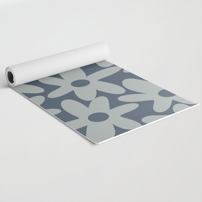 Daisy Time Retro Floral Pattern Neutral Blue Gray  Yoga Mat Gallery Image 2