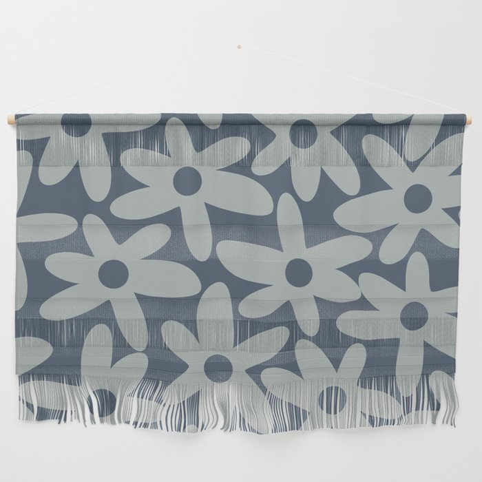 Daisy Time Retro Floral Pattern Neutral Blue Gray  Wall Hanging Gallery Image 1