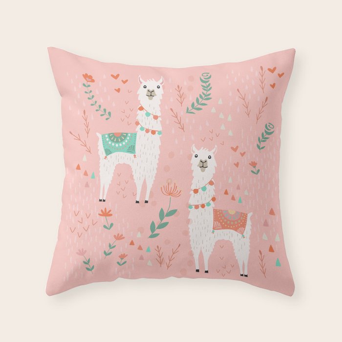 Lovely Llama on Pink Throw Pillow Gallery Image 6
