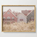 Beach Houses - red and blue stripped coastal house - travel photography Serving Tray Gallery Image 1