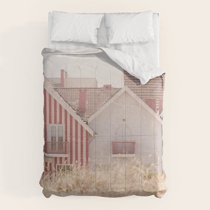 Beach Houses - red and blue stripped coastal house - travel photography Comforter Gallery Image 6