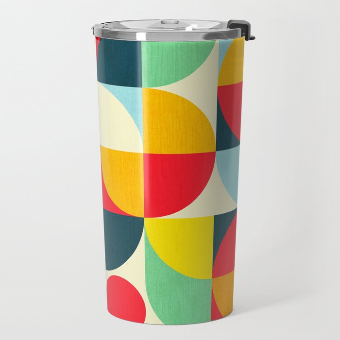 Mid Century Bauhaus Geometric Pattern Travel Mug Gallery Image 2