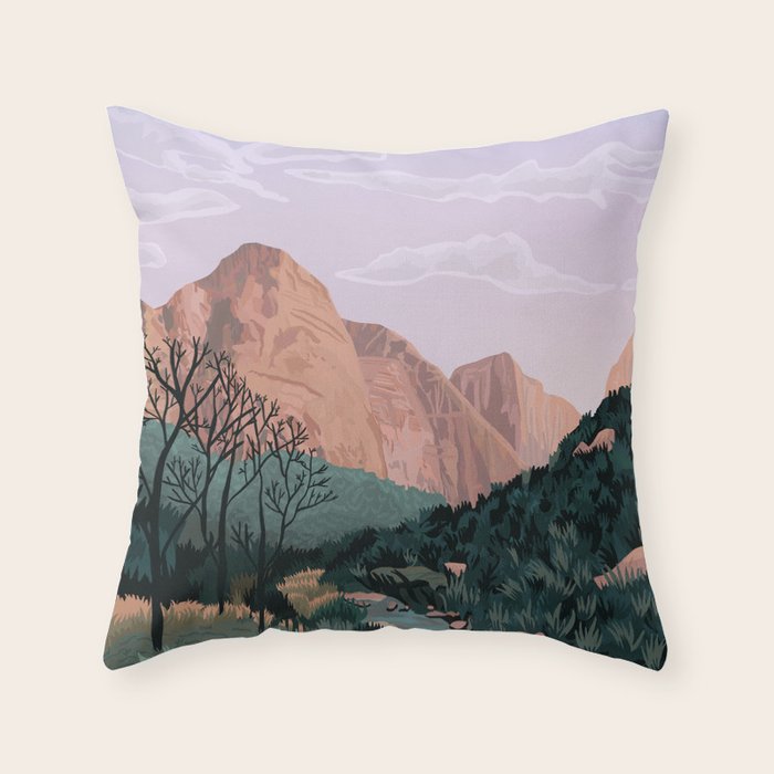 Zion National Park, Utah, USA Illustrated National Parks Throw Pillow Gallery Image 6