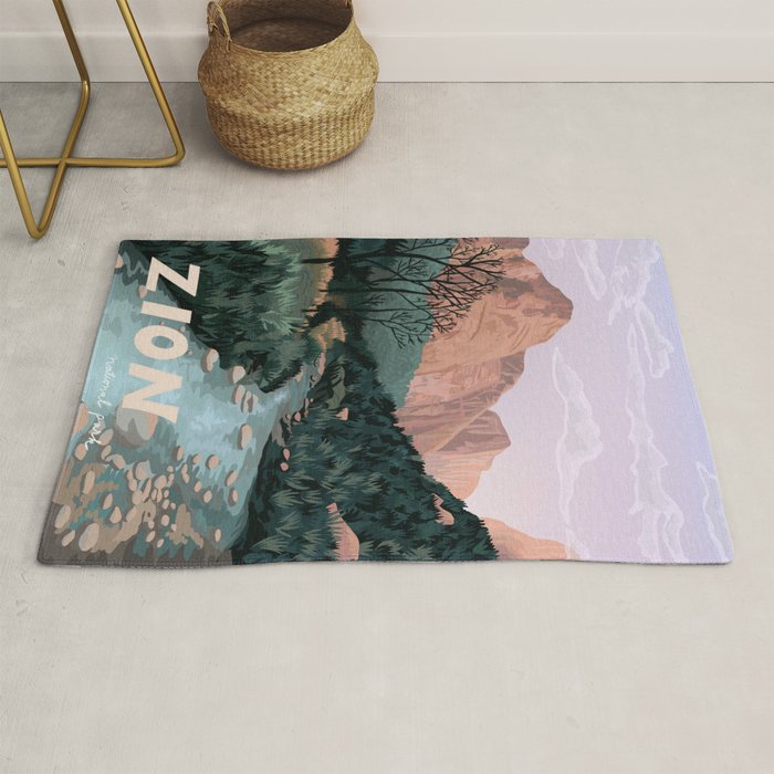 Zion National Park, Utah, USA Illustrated National Parks Rug Gallery Image 1