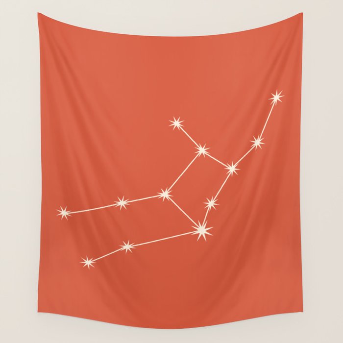 Virgo Zodiac Star Constellation Line Art Coral Red Wall Tapestry Gallery Image 1