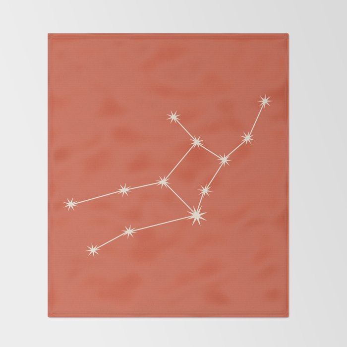 Virgo Zodiac Star Constellation Line Art Coral Red Throw Blanket Gallery Image 2
