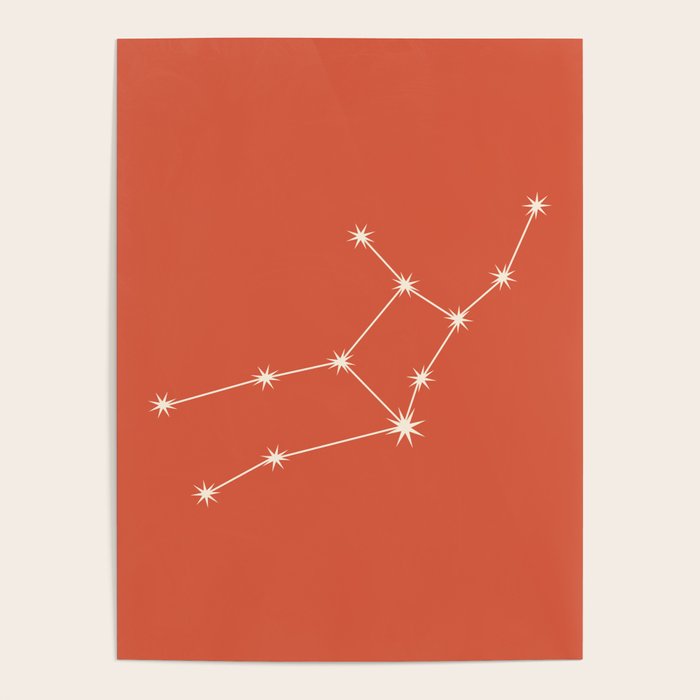 Virgo Zodiac Star Constellation Line Art Coral Red Poster Gallery Image 4