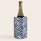 Boho Herringbone Pattern, Navy Blue and White Wine Chiller Gallery Image 1