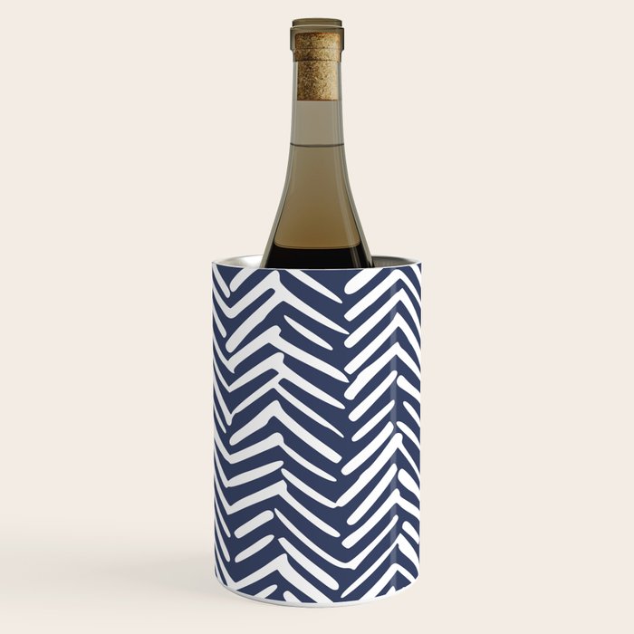 Boho Herringbone Pattern, Navy Blue and White Wine Chiller Gallery Image 1