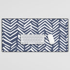 Boho Herringbone Pattern, Navy Blue and White Desk Mat Gallery Image 1