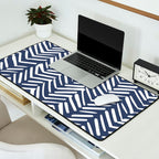 Boho Herringbone Pattern, Navy Blue and White Desk Mat Gallery Image 2