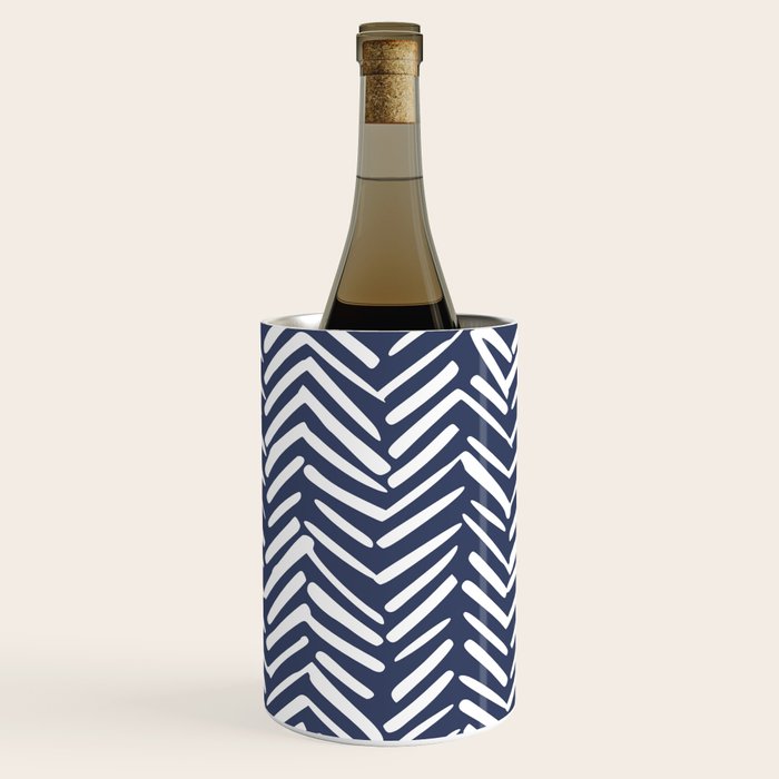 Boho Herringbone Pattern, Navy Blue and White Wine Chiller Gallery Image 3