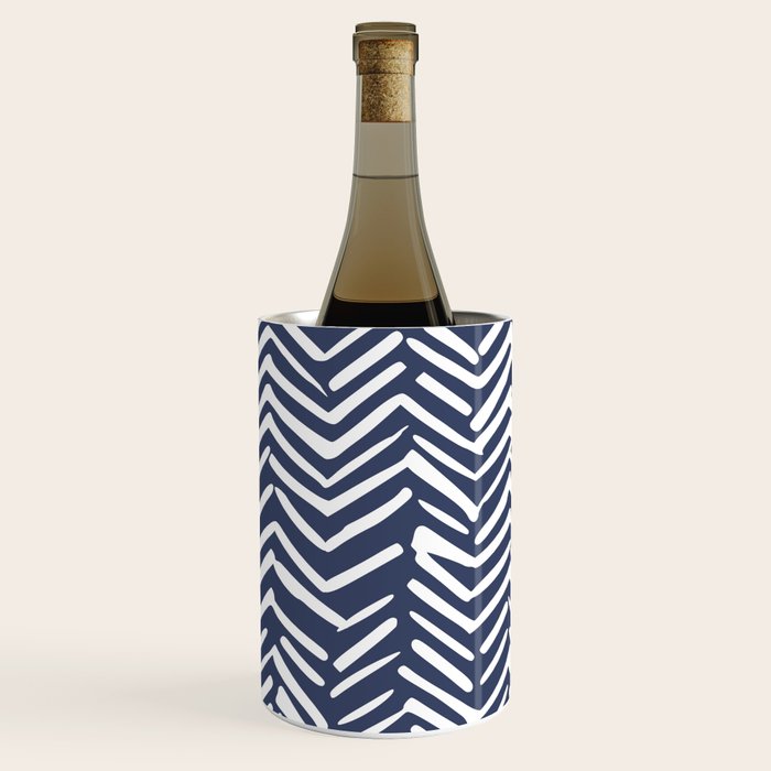 Boho Herringbone Pattern, Navy Blue and White Wine Chiller Gallery Image 2