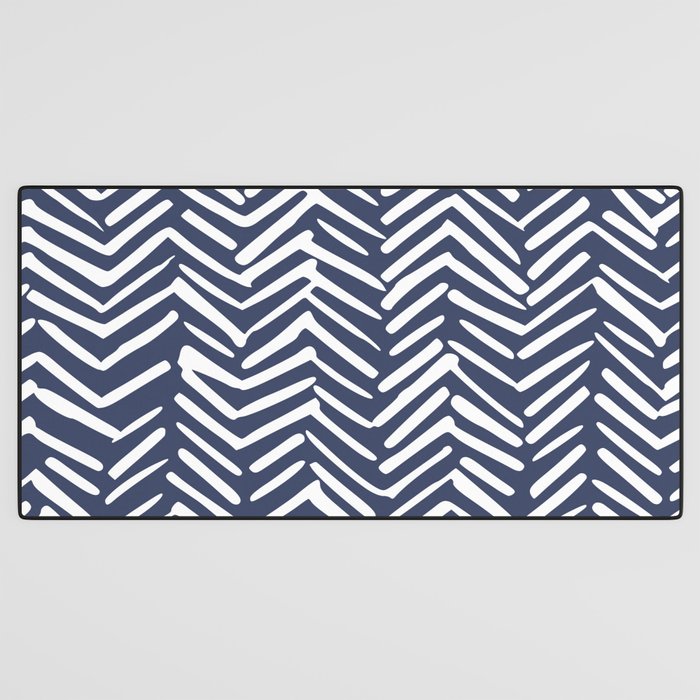 Boho Herringbone Pattern, Navy Blue and White Desk Mat Gallery Image 3
