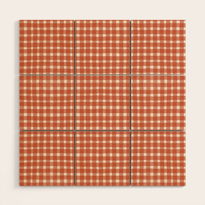 Red White Gingham Check Wood Wall Art Gallery Image 1