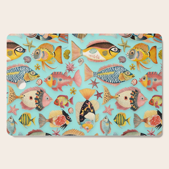 Whimsical Underwater World Multicolor Fish Pattern Turquoise Cutting Board Gallery Image 1