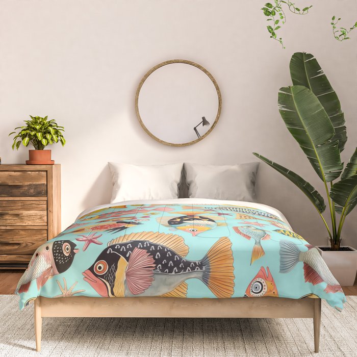 Whimsical Underwater World Multicolor Fish Pattern Turquoise Comforter Gallery Image 3