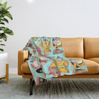 Whimsical Underwater World Multicolor Fish Pattern Turquoise Throw Blanket Gallery Image 1