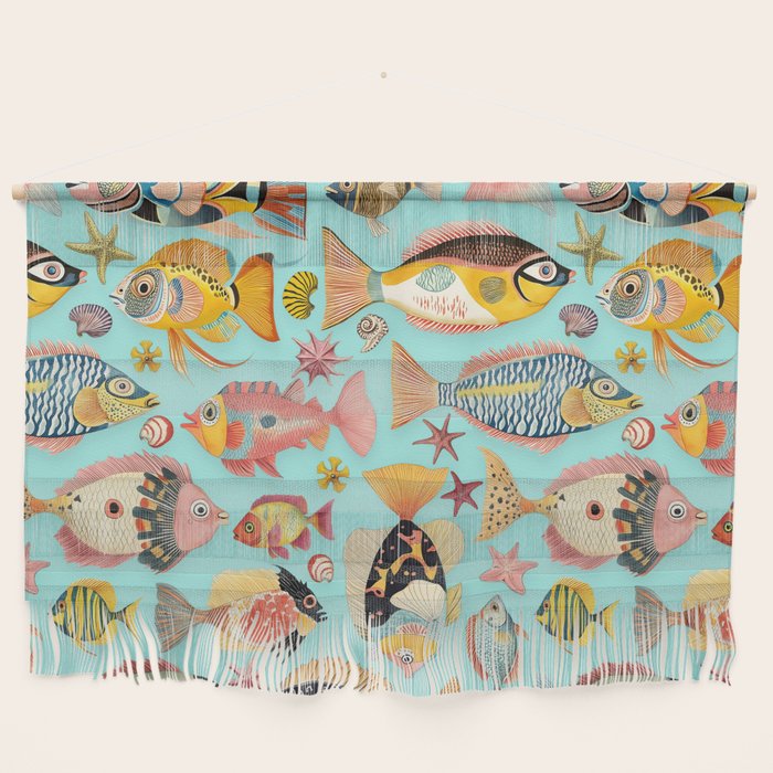 Whimsical Underwater World Multicolor Fish Pattern Turquoise Wall Hanging Gallery Image 1