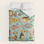 Whimsical Underwater World Multicolor Fish Pattern Turquoise Duvet Cover Gallery Image 6