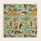 Whimsical Underwater World Multicolor Fish Pattern Turquoise Wood Wall Art Gallery Image 1