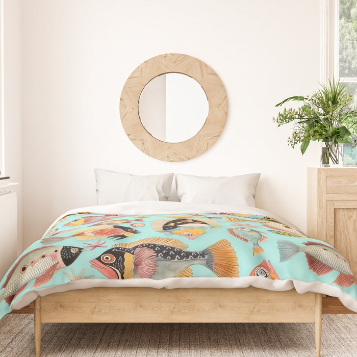 Whimsical Underwater World Multicolor Fish Pattern Turquoise Duvet Cover Gallery Image 3