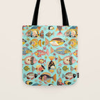 Whimsical Underwater World Multicolor Fish Pattern Turquoise Tote Bag Gallery Image 1