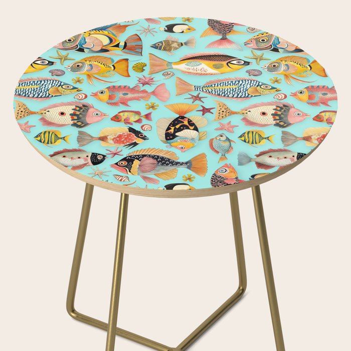 Whimsical Underwater World Multicolor Fish Pattern Turquoise Side Table Gallery Image 2