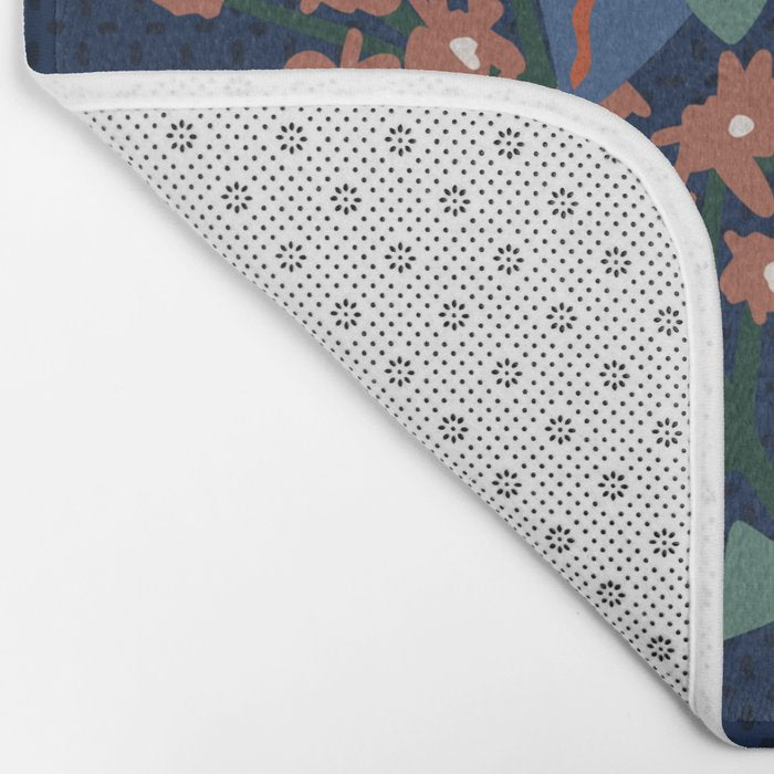 Klimt flower dark blue Bath Mat Gallery Image 2