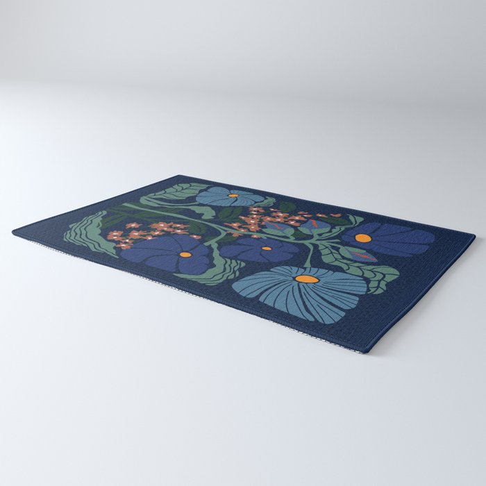 Klimt flower dark blue Rug Gallery Image 3