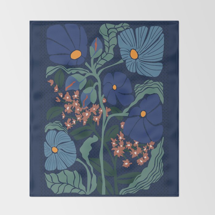 Klimt flower dark blue Throw Blanket Gallery Image 2
