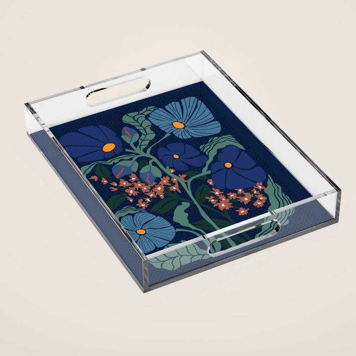 Klimt flower dark blue Acrylic Tray Gallery Image 1