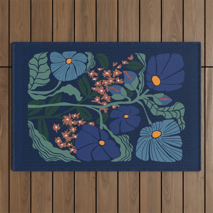 Klimt flower dark blue Outdoor Rug Gallery Image 1