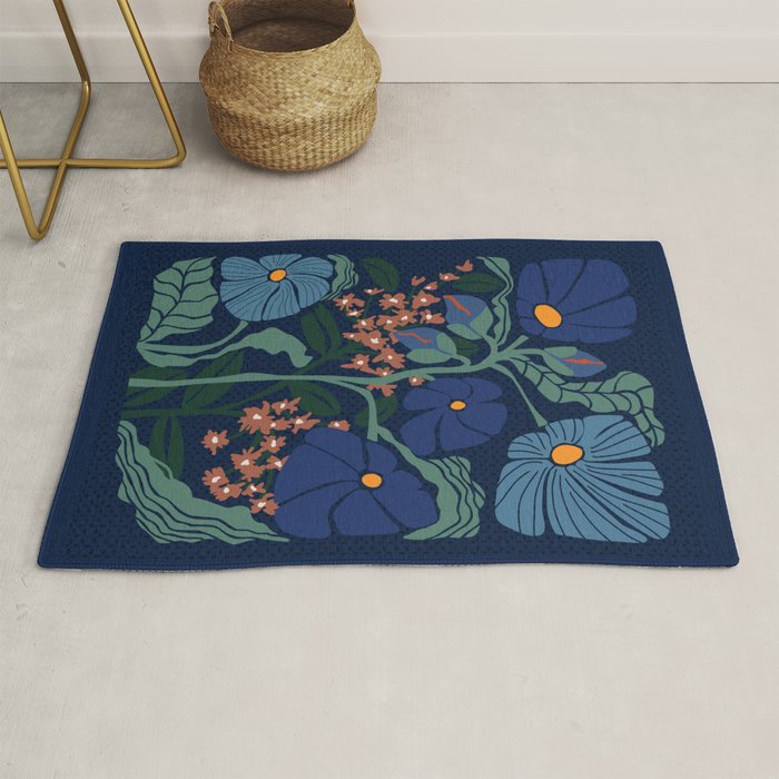 Klimt flower dark blue Rug Gallery Image 1