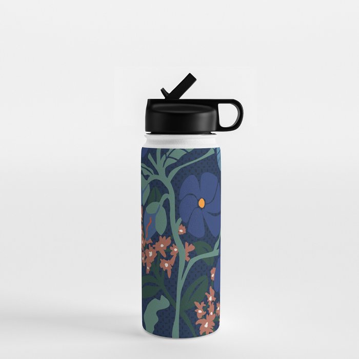 Klimt flower dark blue Water Bottle Gallery Image 1