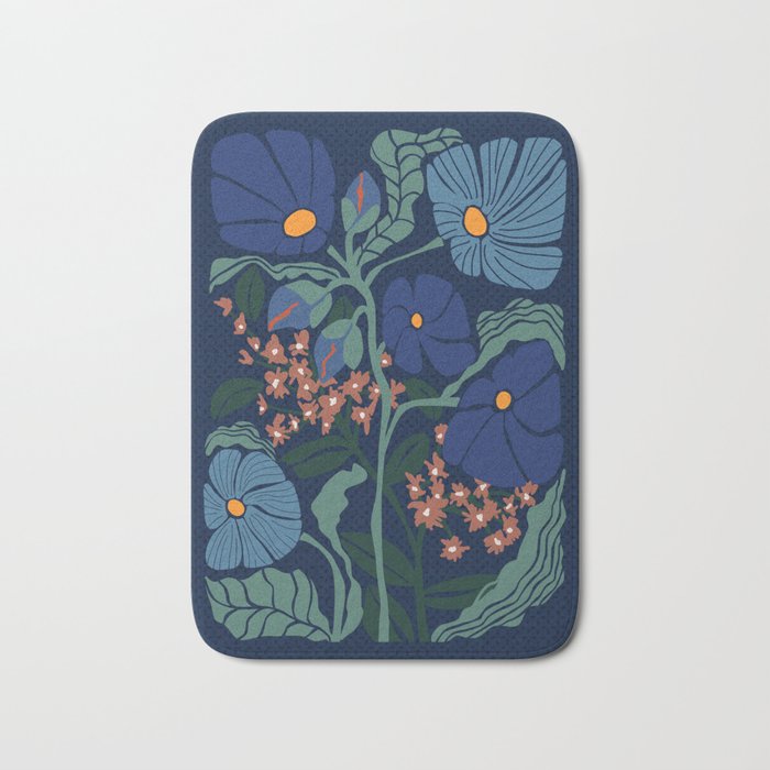 Klimt flower dark blue Bath Mat Gallery Image 1