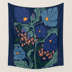 Klimt flower dark blue Wall Tapestry Gallery Image 4