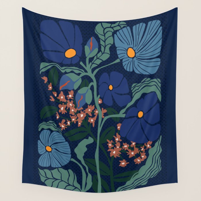 Klimt flower dark blue Wall Tapestry Gallery Image 4