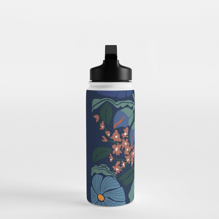 Klimt flower dark blue Water Bottle Gallery Image 3