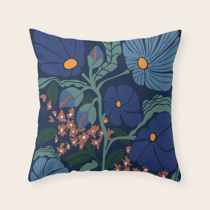 Klimt flower dark blue Throw Pillow Gallery Image 6