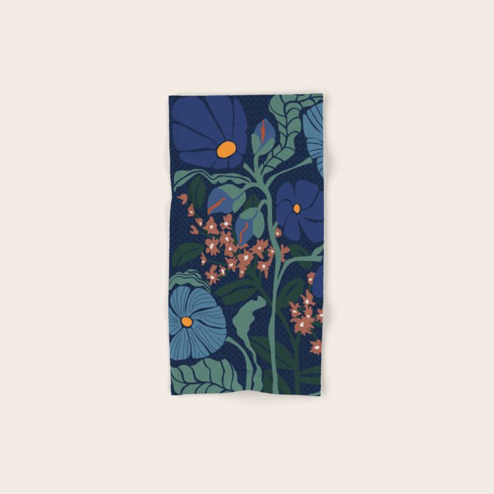 Klimt flower dark blue Bath Towel Gallery Image 1