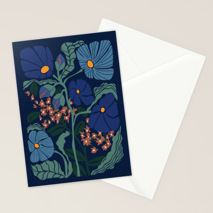 Klimt flower dark blue Stationery Card Gallery Image 2